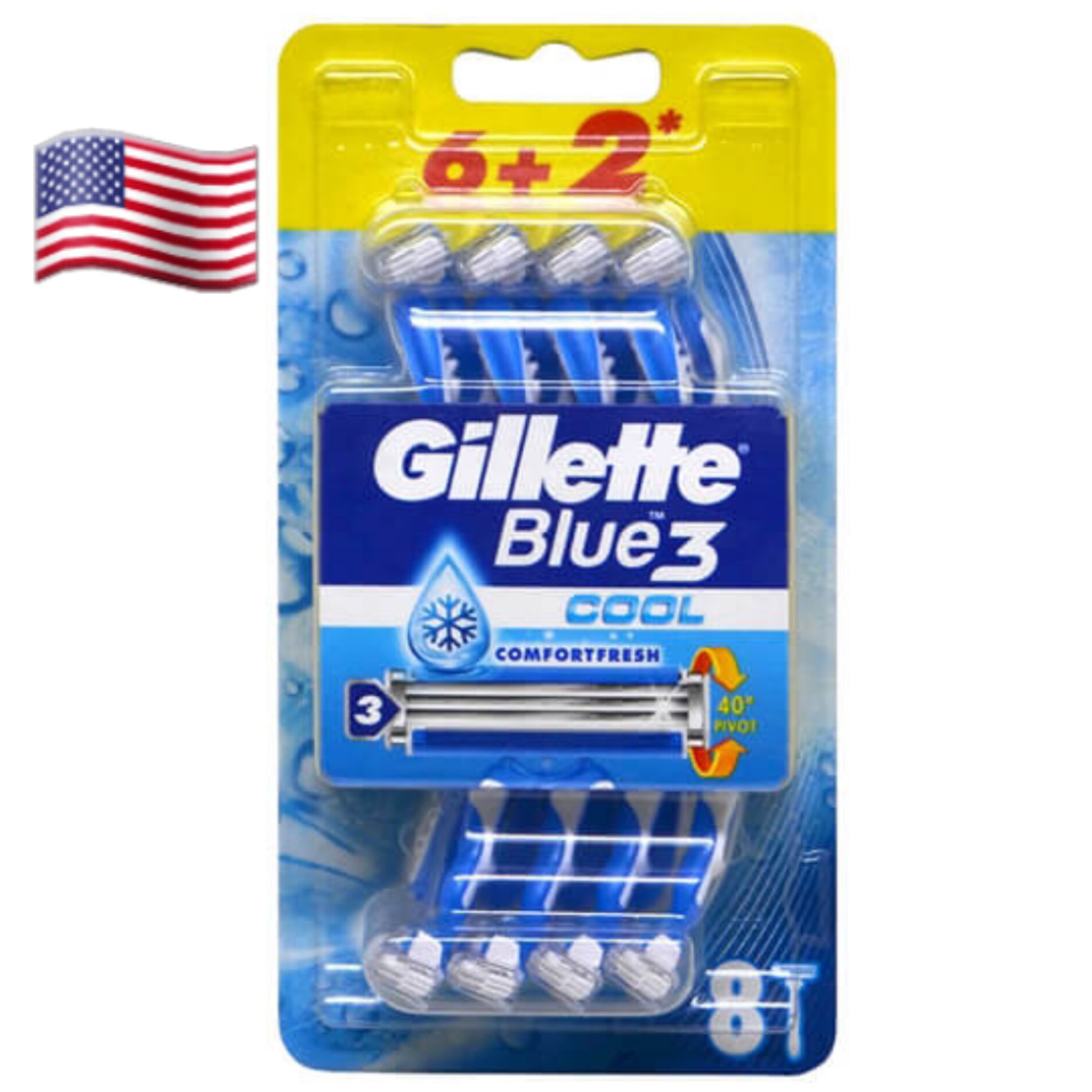 خود تراش 3 لبه ژیلت Gillette  مدل Blue 3 Comfort بسته 8 عددی